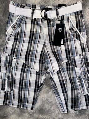 Fried Denim Men's Cargo Shorts - Plaid in White, Light Blue, Navy, Brown NWT